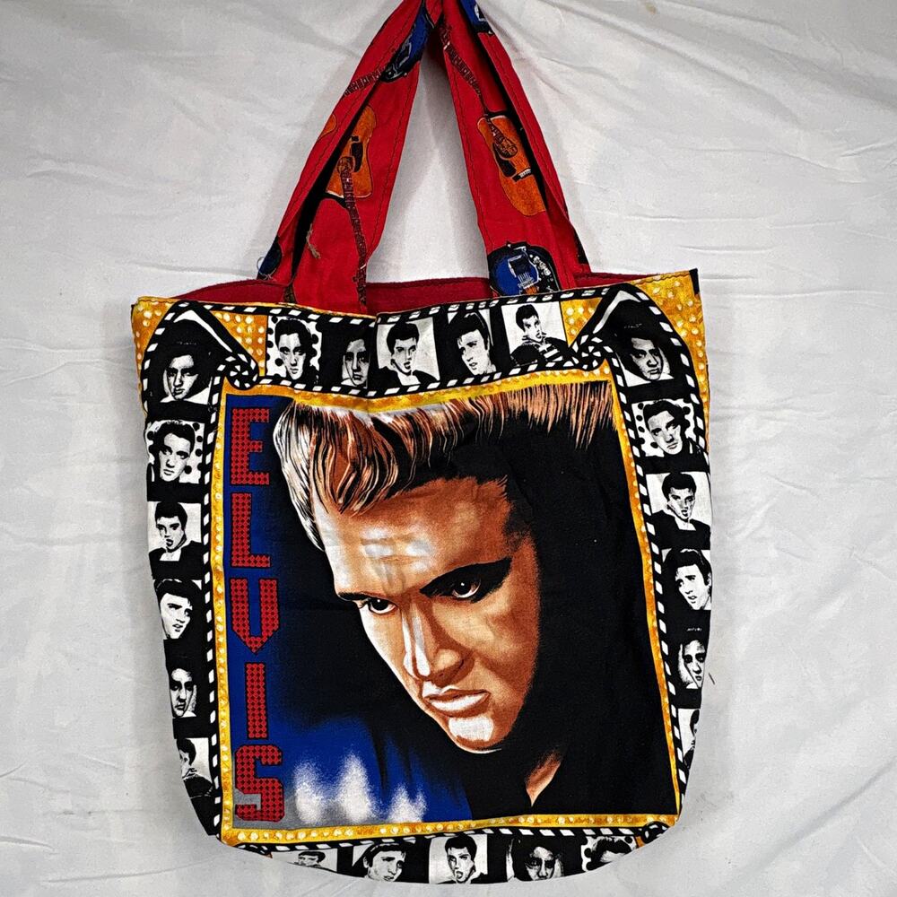Elvis Presley Graphic Print Tote Bag 12x12 Red/Black/White/Yellow Lightweight